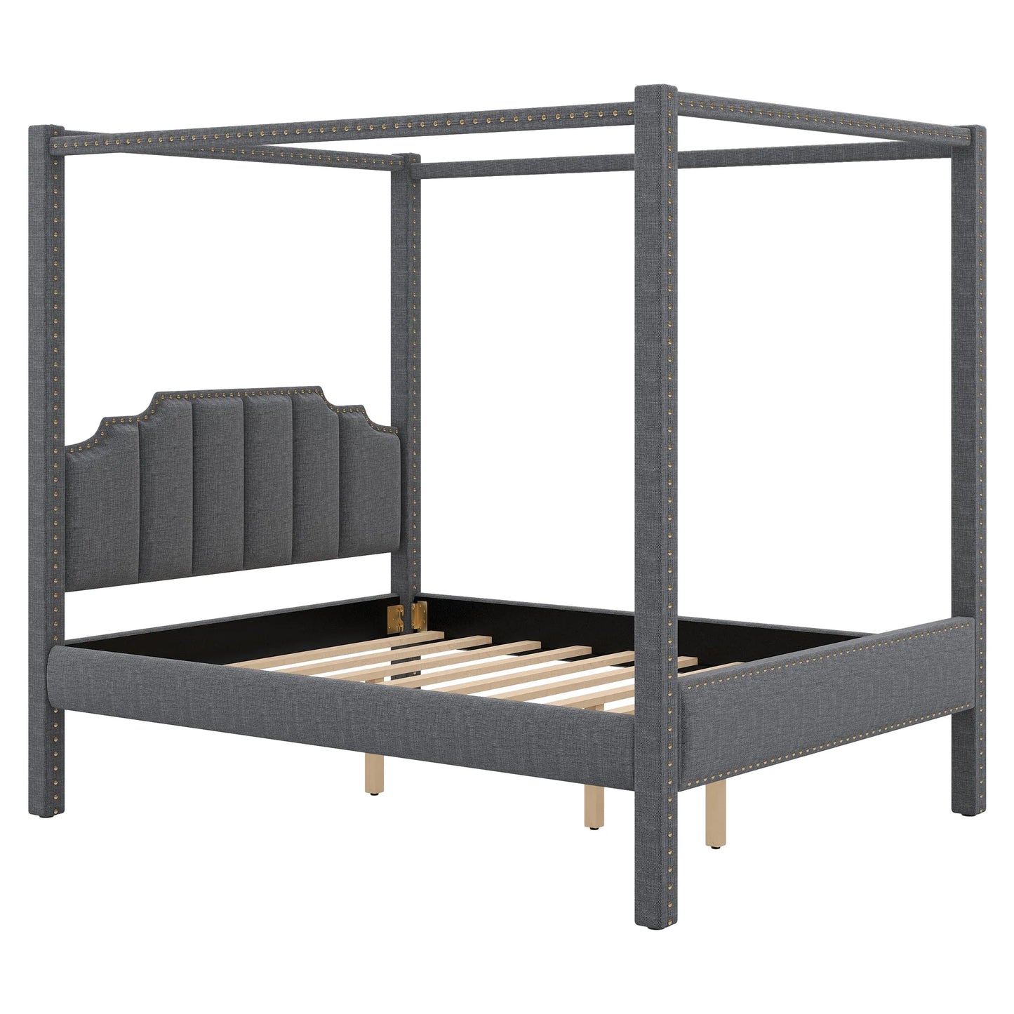 Upholstery Canopy Platform Bed Headboard Support Legs in Gray