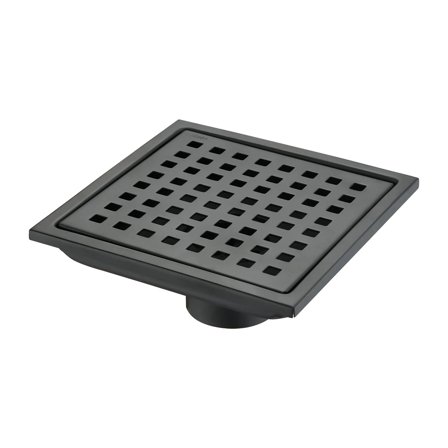 Square Shower Floor Drain in Matte Black 6 Inches