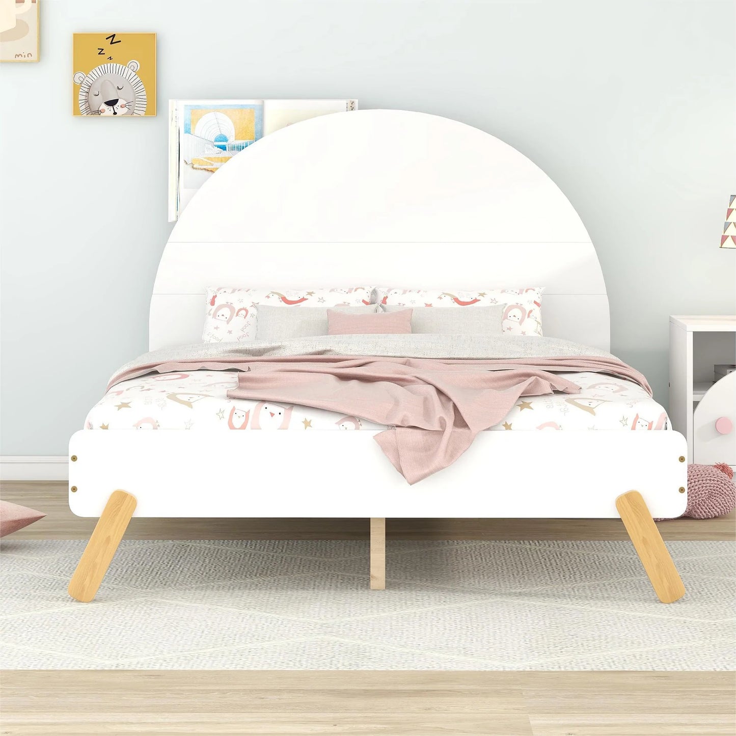 Wooden Bed With Shelf Behind Headboard Full Size in White