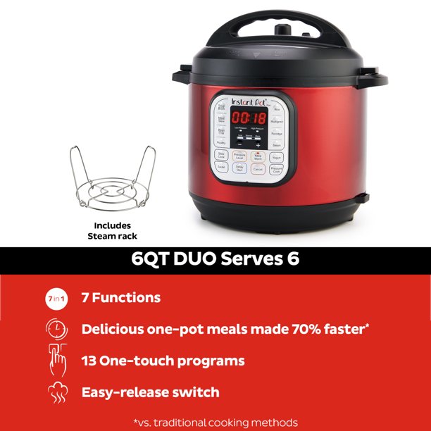 Stainless Pressure Cooker in Red 6 Quart