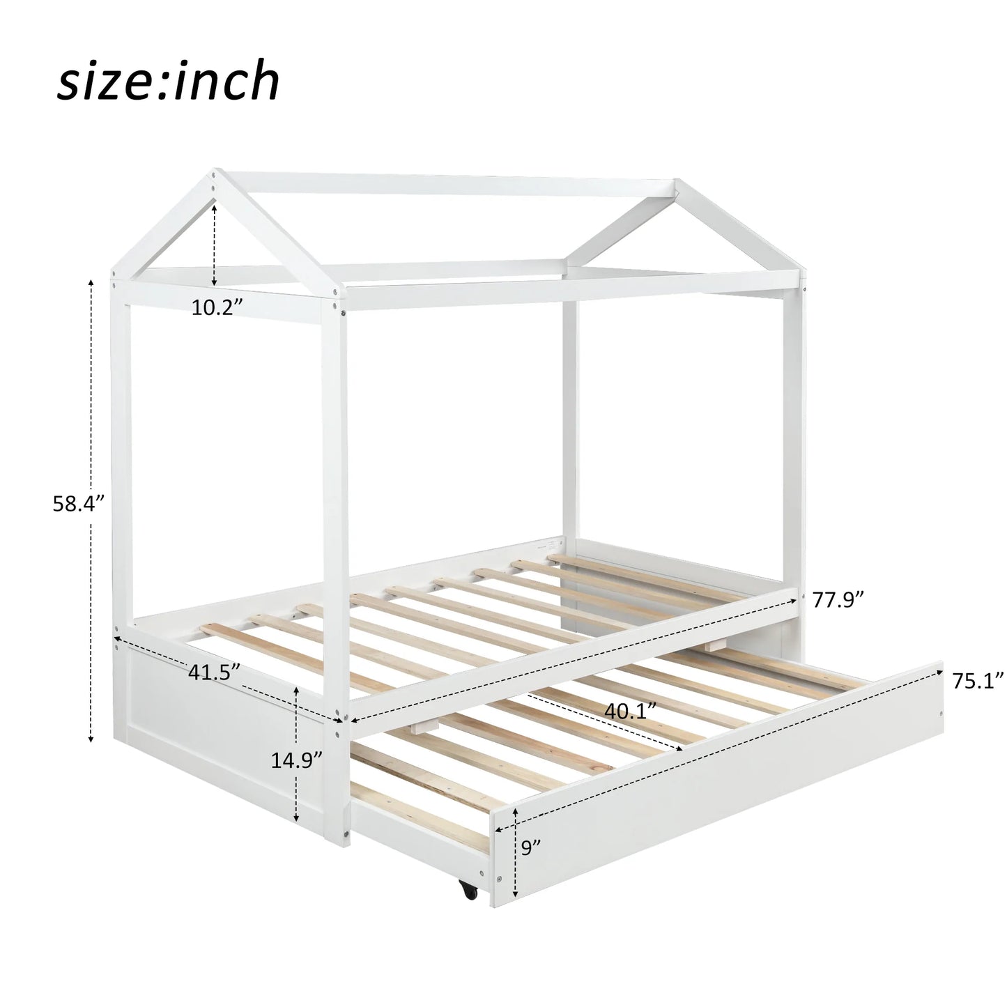 House Bed with Trundle in White