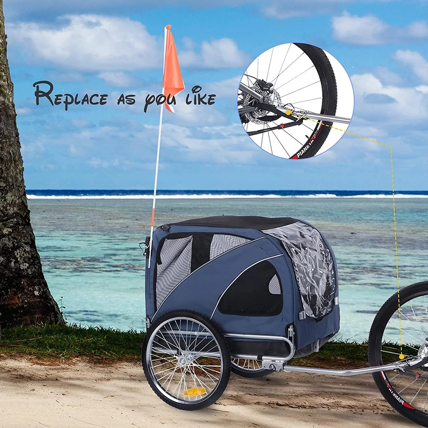 Pet Bicycle Trailer and Jogger 2 in 1 Function Large Blue