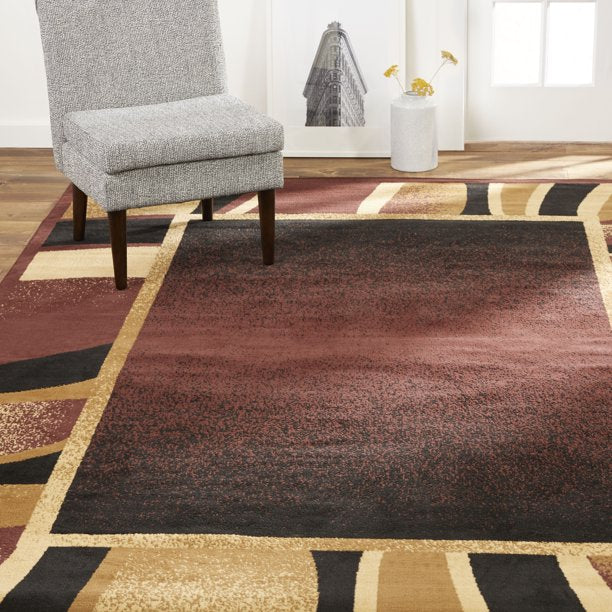 Abstract Border Area Rug Brown and Beige 127x92 Inches