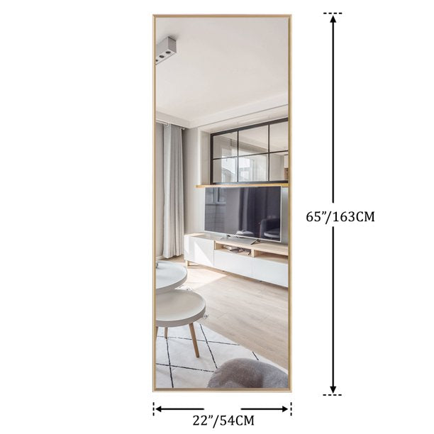 Mirror with Stand in 64x22 Inches Gold