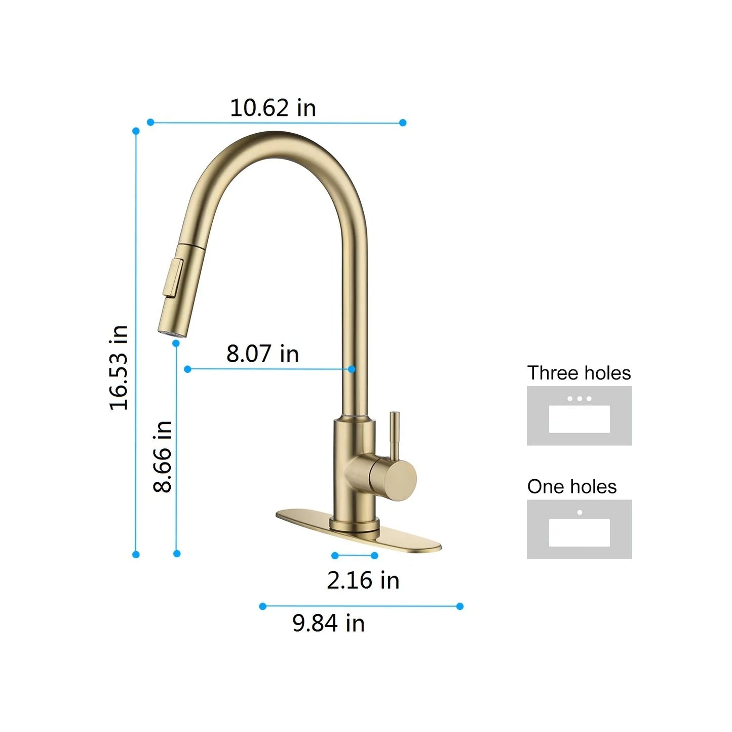 Kitchen Faucet with Pull Down Sprayer in Gold