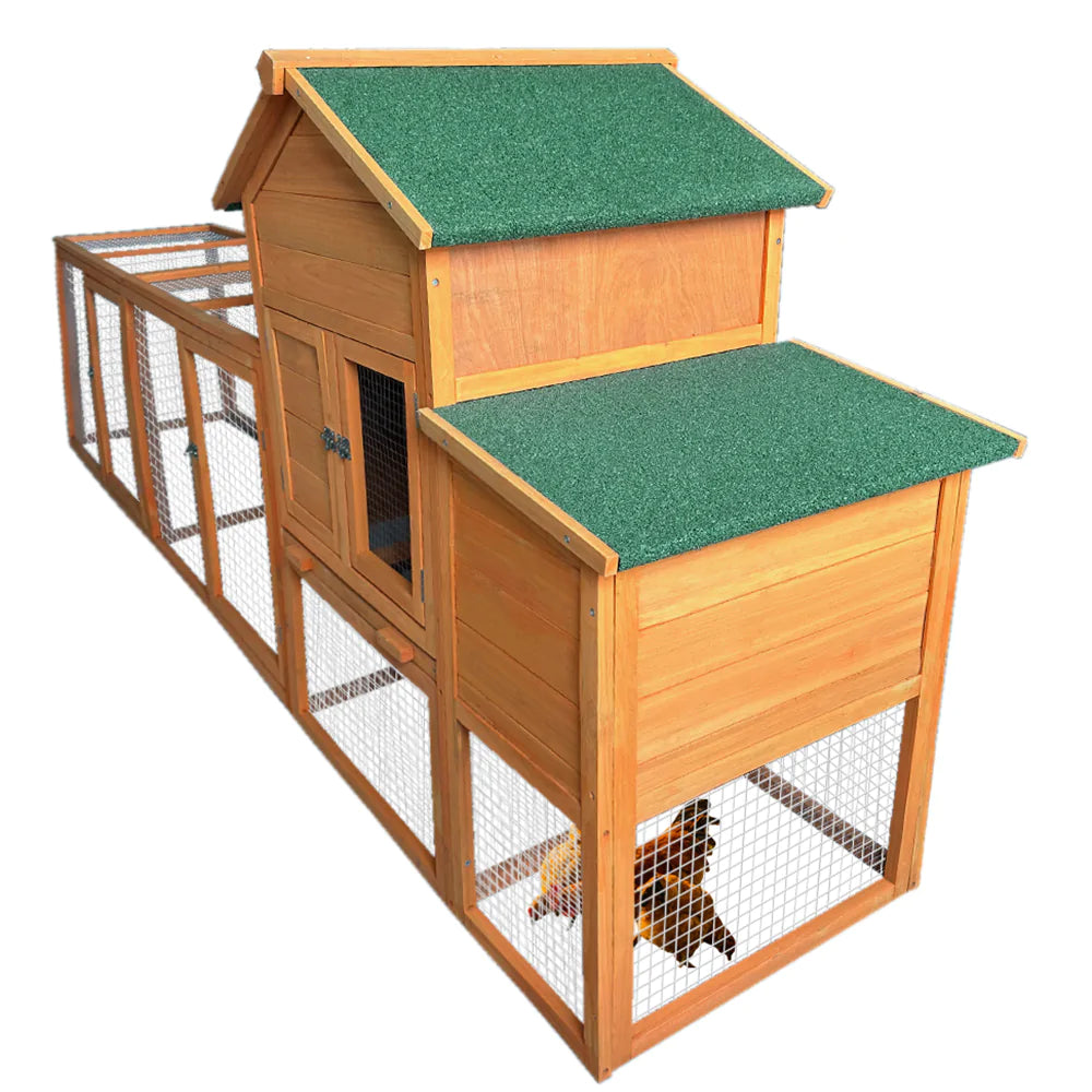 Wooden Chicken Coop Hen House with Nest Box Wire Fence Poultry Cage
