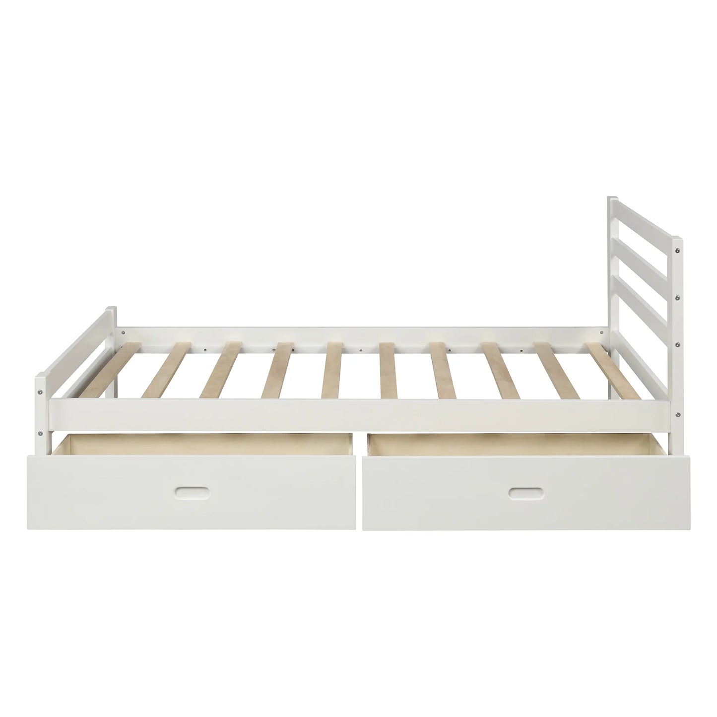 Wood Platform Bed with Two Drawers in Full White