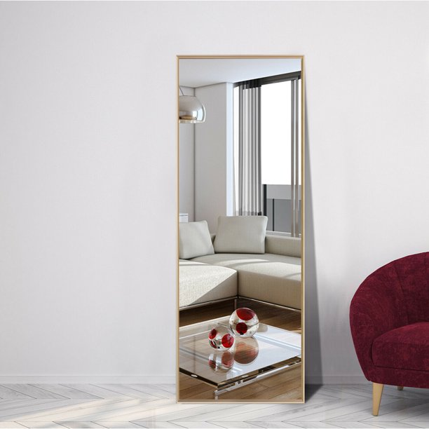 Mirror with Stand in 64x22 Inches Gold