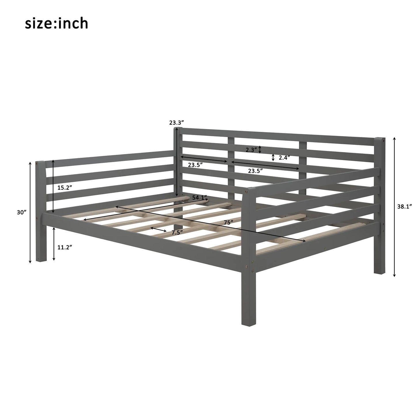 Wooden Full Size Daybed with Clean Lines in Gray