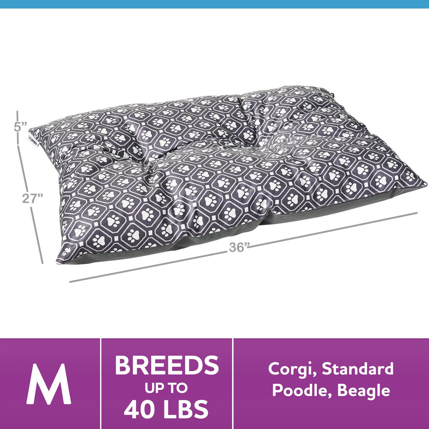 Tufted Plush Pet Bed in Gray Paw 27x36 Inches