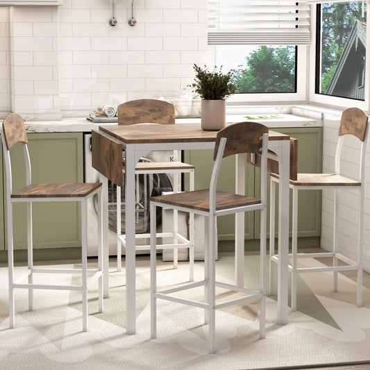 Dining Table Set with Dining Chairs for 4 in White Frame and Rustic Brown Tabletop