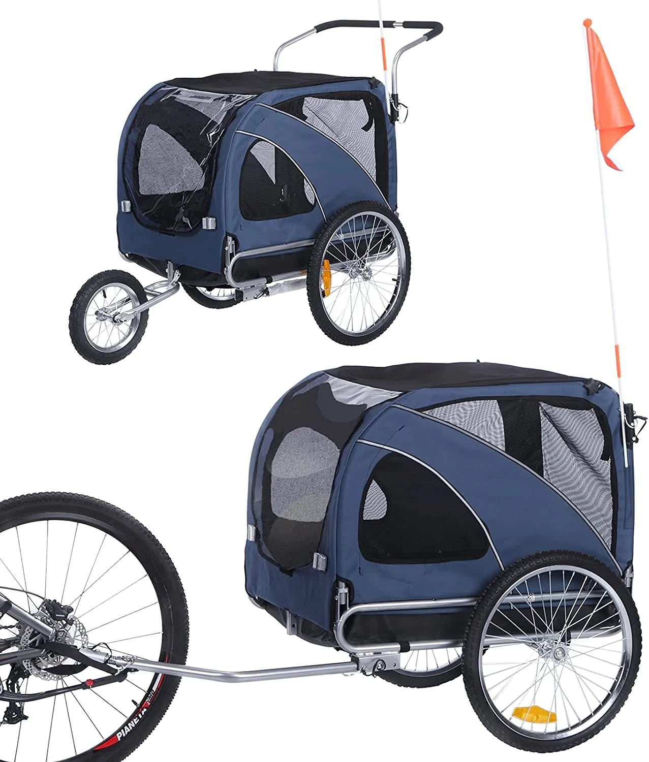 Pet Bicycle Trailer and Jogger 2 in 1 Function Large Blue