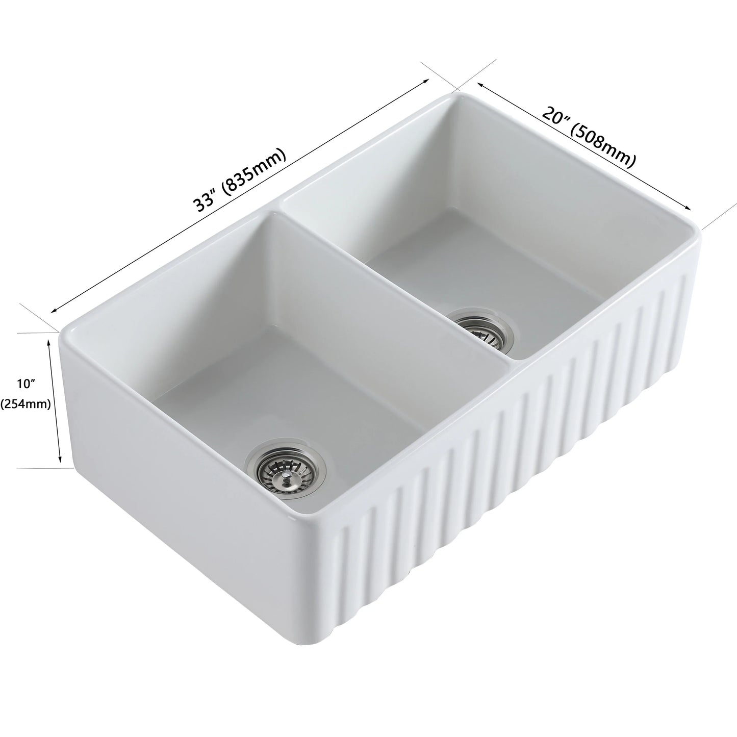Kitchen Sink Farmhouse Ceramic Sink in 33x20 Inch Gloss White