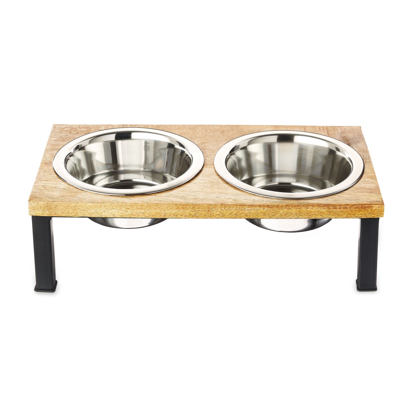 Elevated Stainless Steel Pet Bowls Medium in Wood