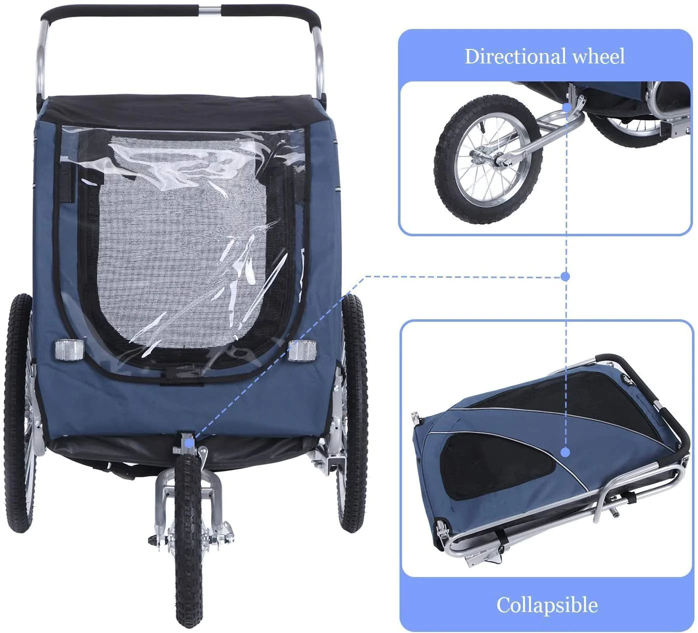 Pet Bicycle Trailer and Jogger 2 in 1 Function Large Blue