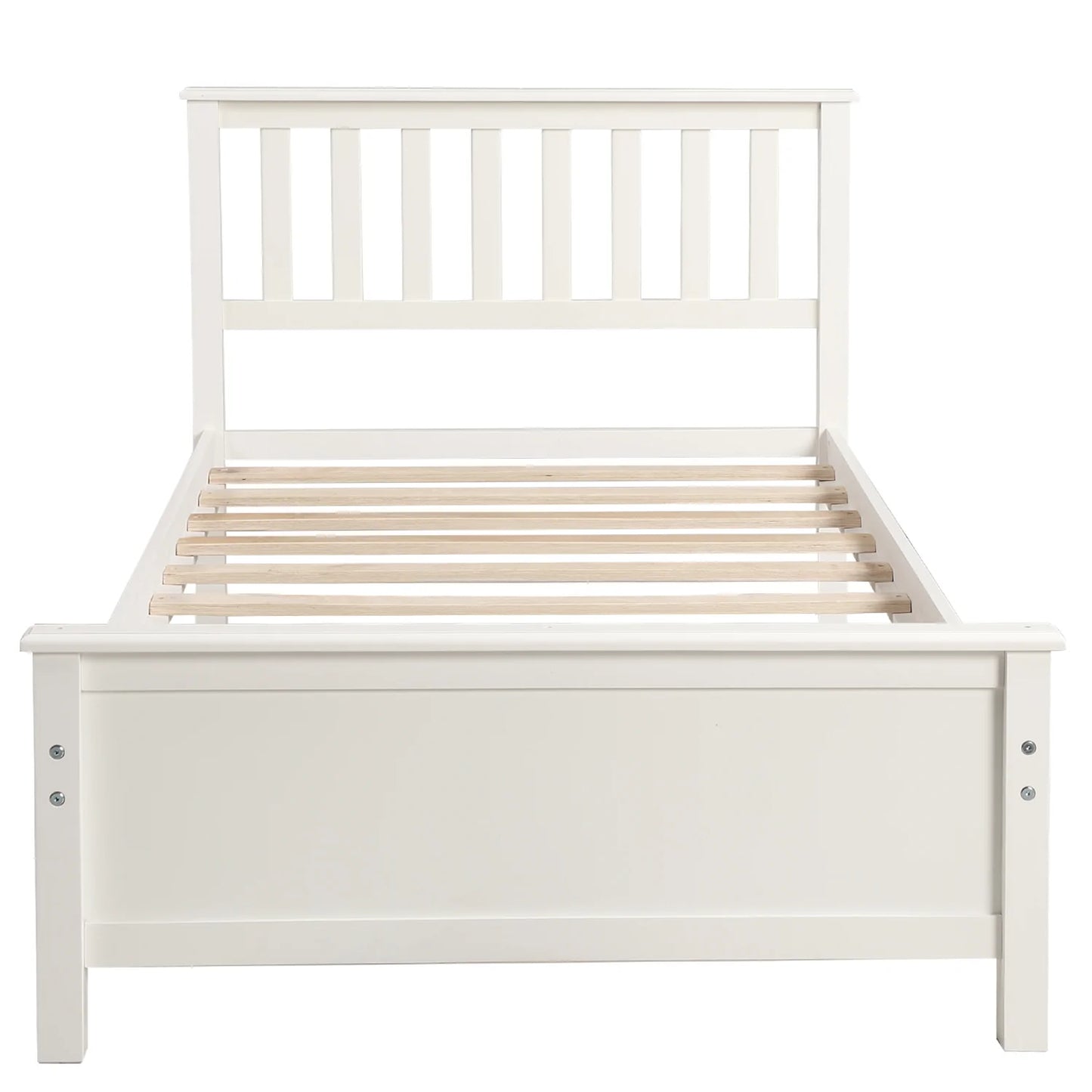 Wood Platform Bed Headboard Footboard Wood Slat Support in White