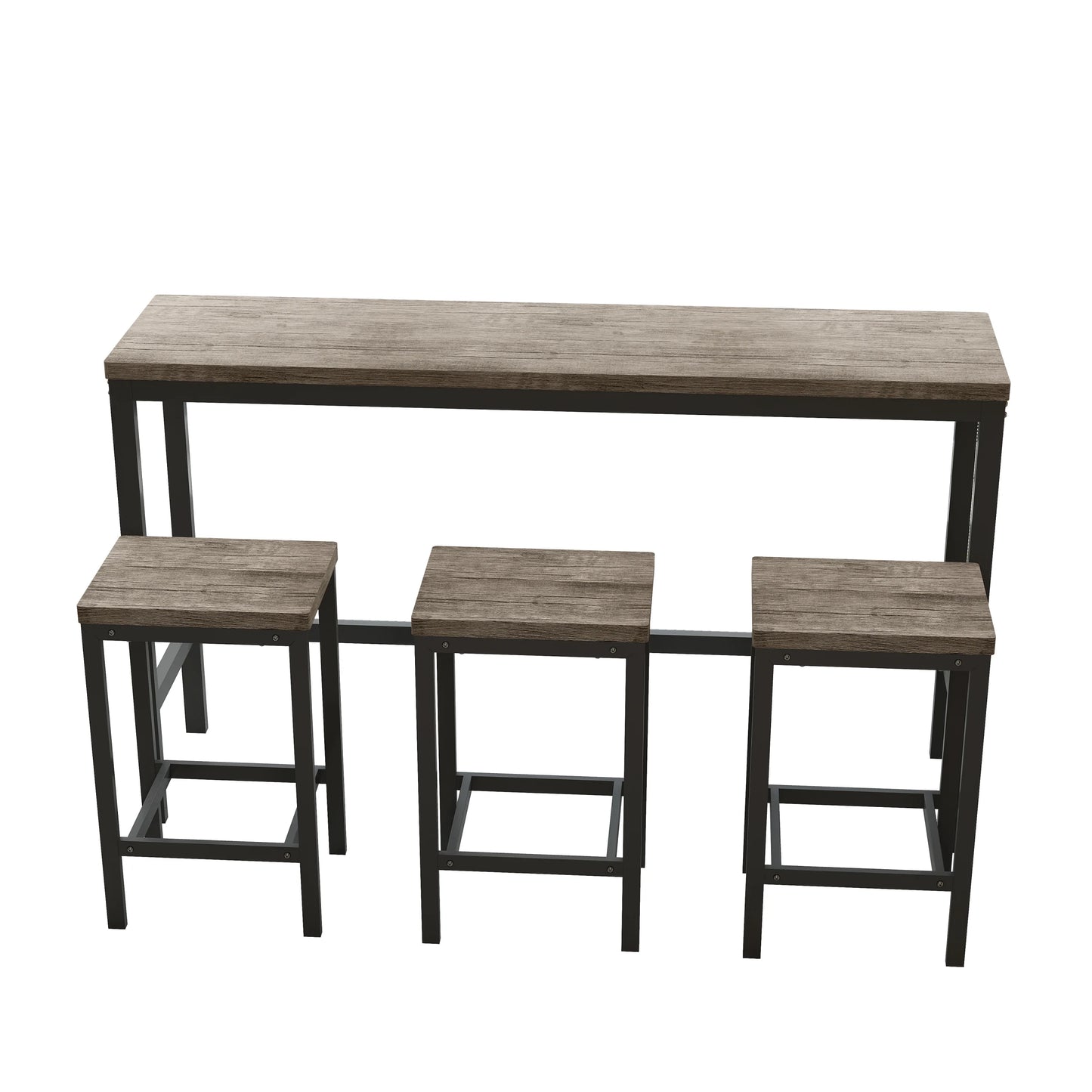 Modern Kitchen Dining Table Long Dining Table Set with 3 Stools in Brown Gray
