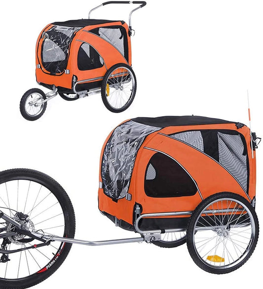 Pet Bicycle Trailer and Jogger 2 in 1 Function Large Orange