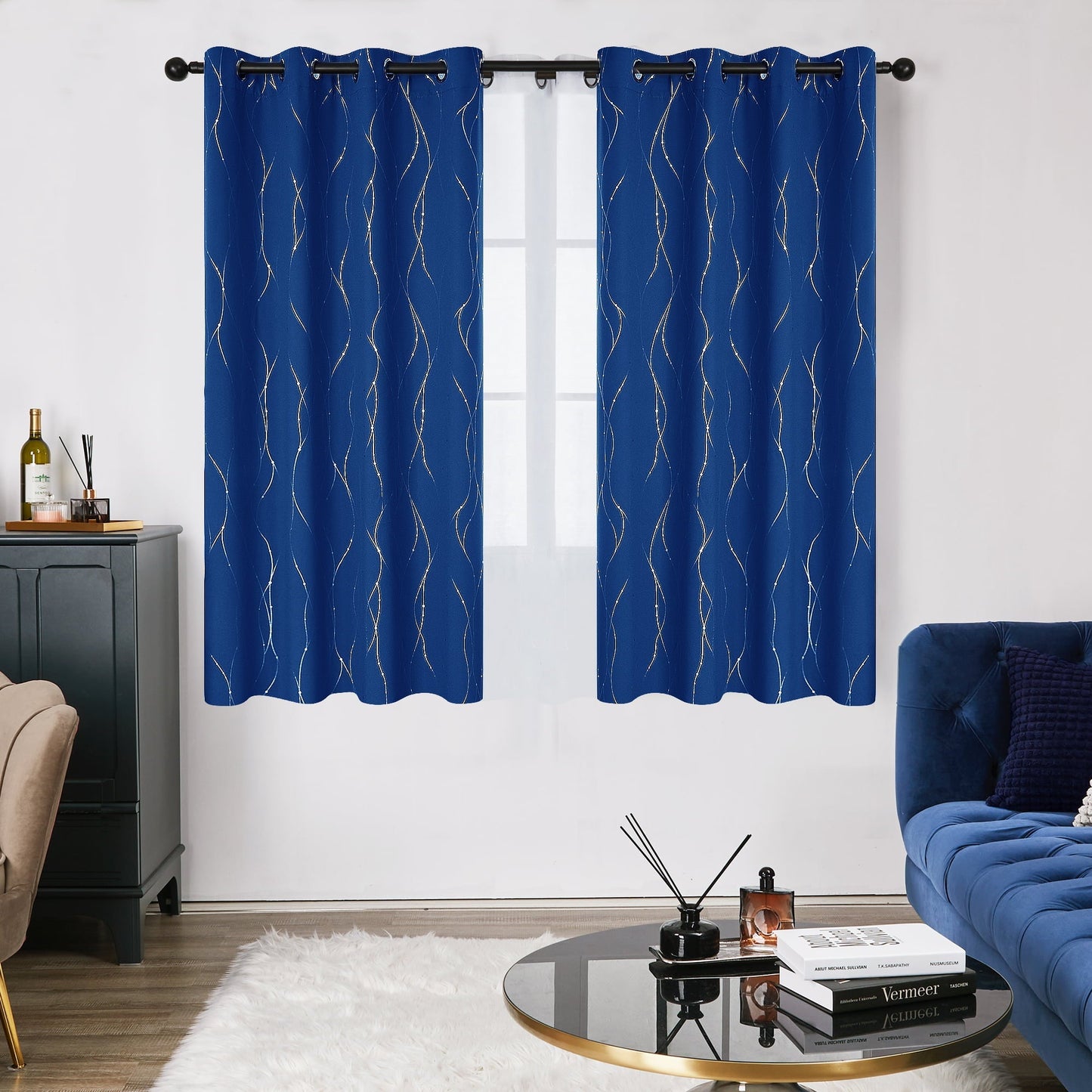 Curtain 2 Panels Size 52x63 Inches Color Royal Blue