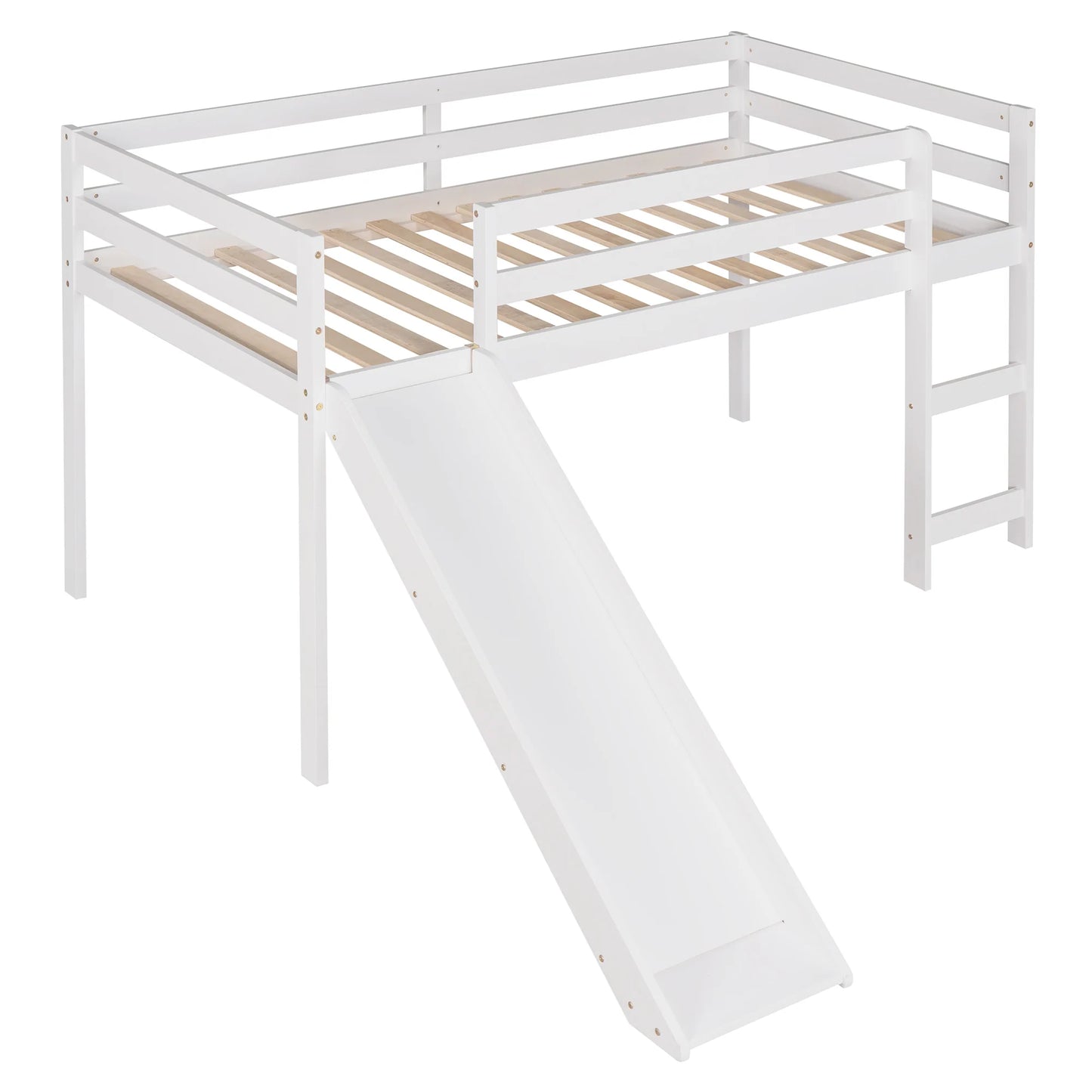 Loft Bed with Slide Multifunctional Design Twin in White