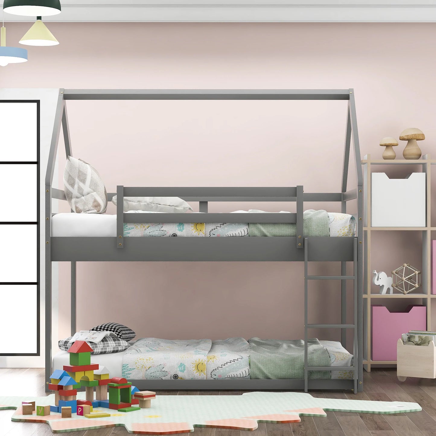 Low Bunk Bed Twin Size in Gray