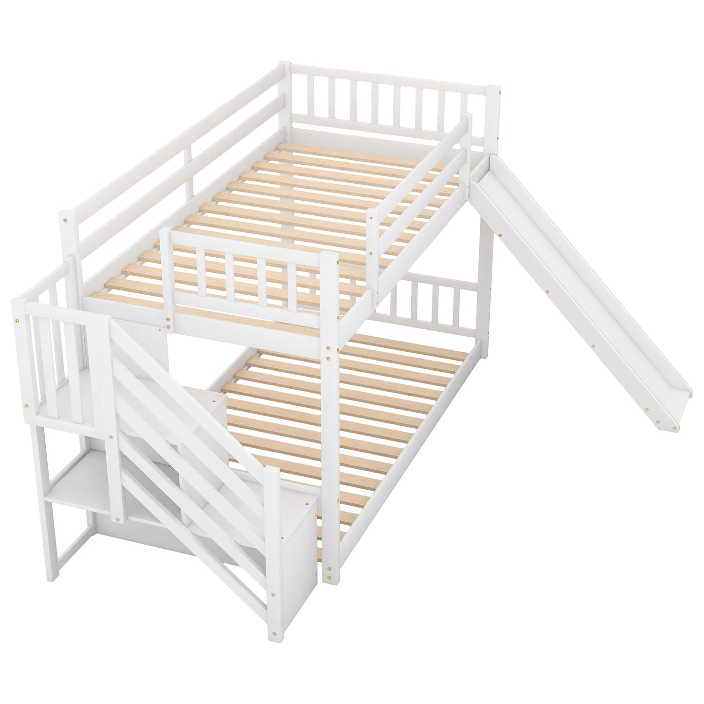 Bunk Bed with Convertible Slide and Stairway in White