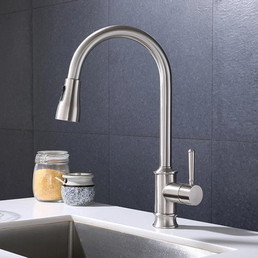 Single Handle Pull out Kitchen Faucet in Brushed Nickel
