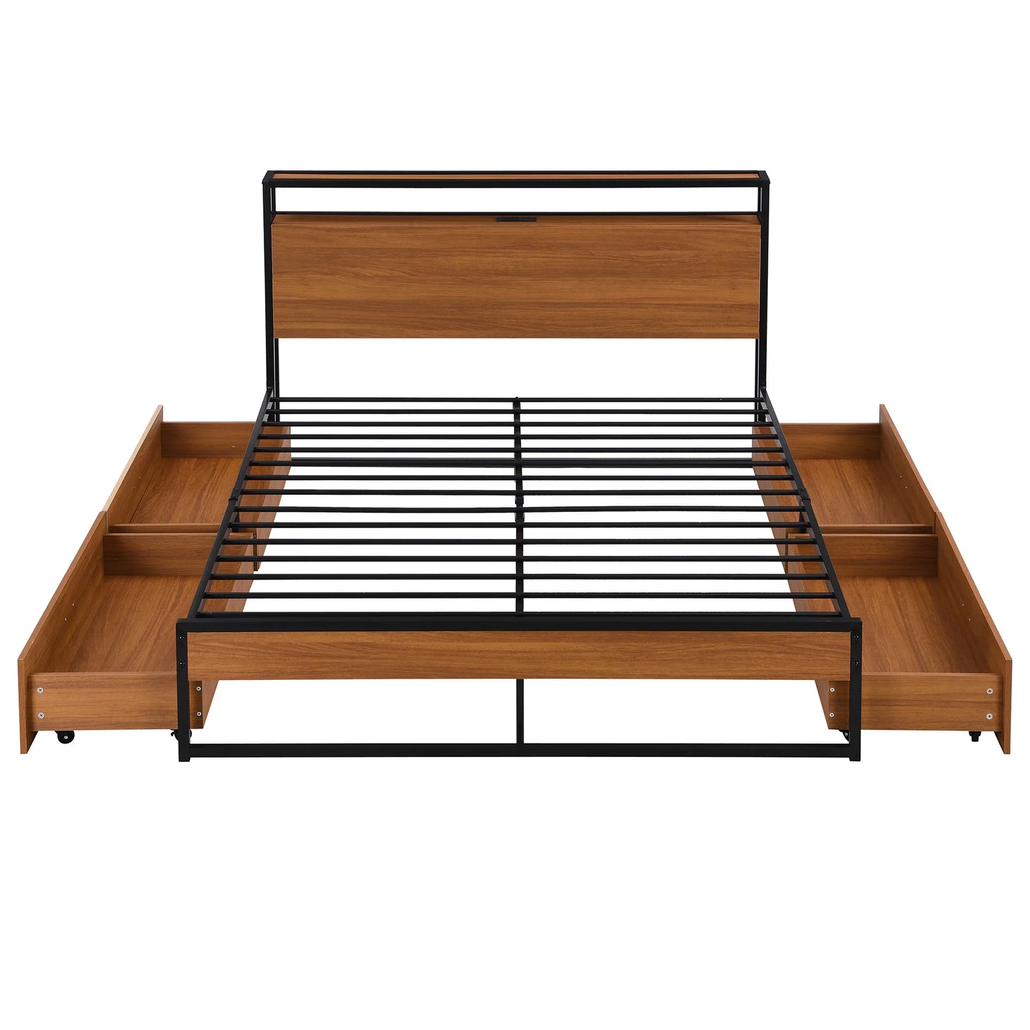 Bed Platform with Four Drawers Sockets and USB Ports in Queen Black