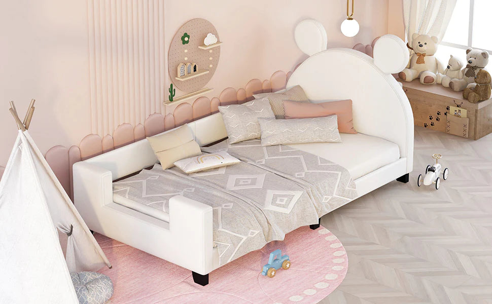 Daybed with Carton Ears Shaped Headboard Twin Size in White