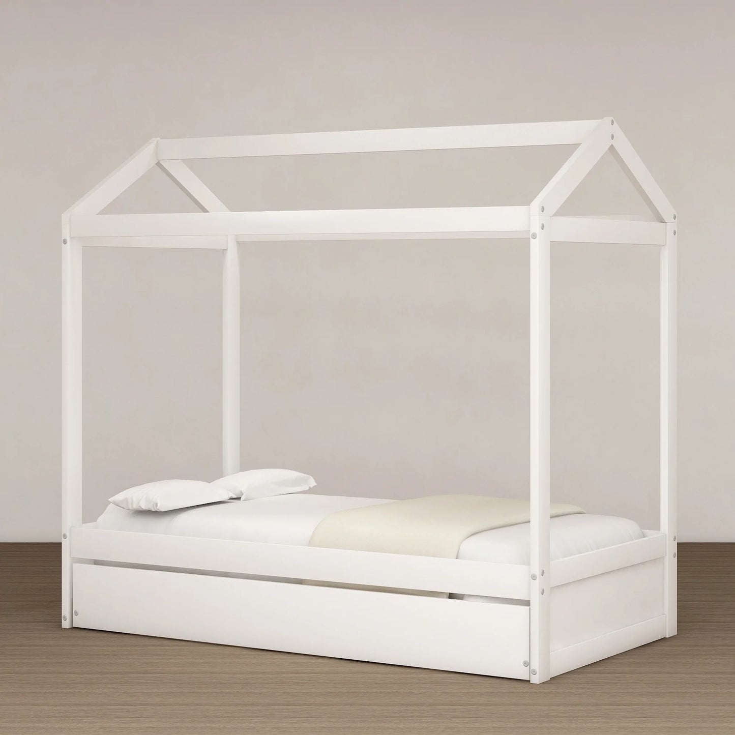 House Bed with Trundle in White