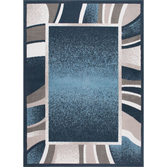 Abstract Border Area Rug Blue and Grey 122x92 Inches