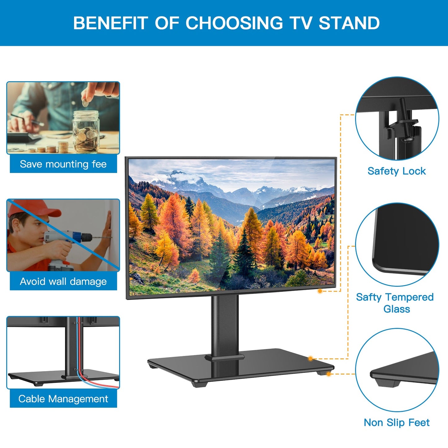 Universal TV Stand Table Top TV Base for 32 to 55 Inches Black