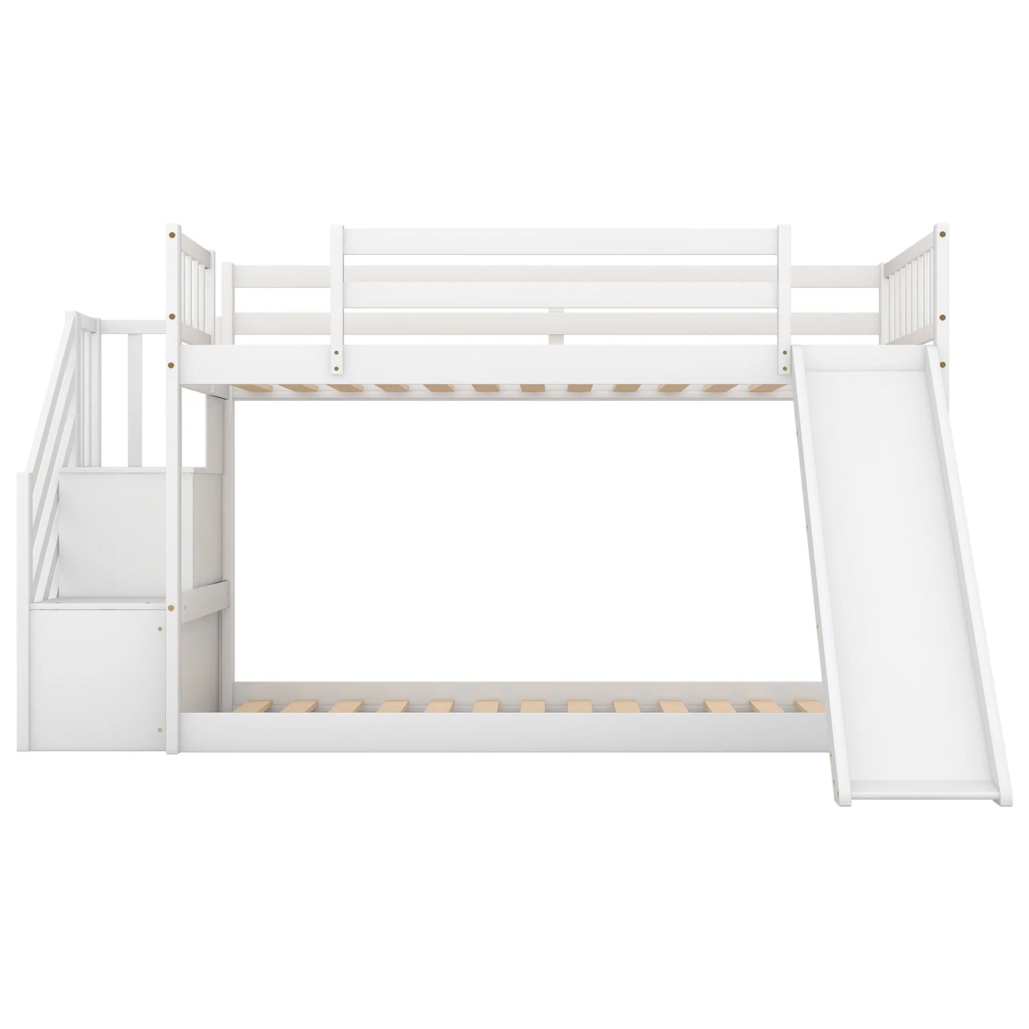 Bunk Bed with Convertible Slide and Stairway in White