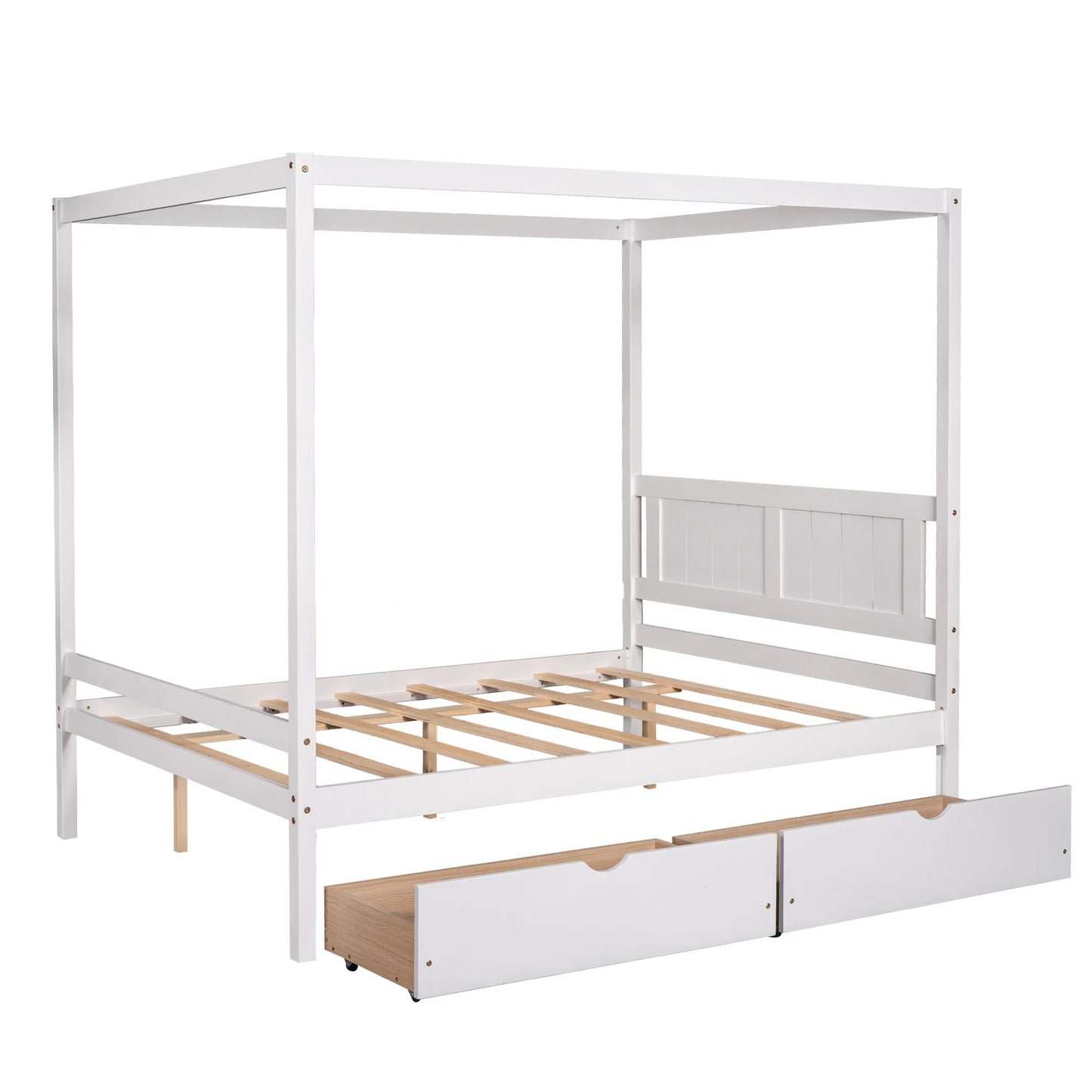 Canopy Platform Bed with Two Drawers With Slat Support Leg in White