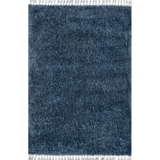 Neva Plush Rug With Tassels Accent Blue