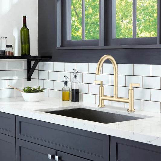Kitchen Faucet Double Handle in Brushed Gold