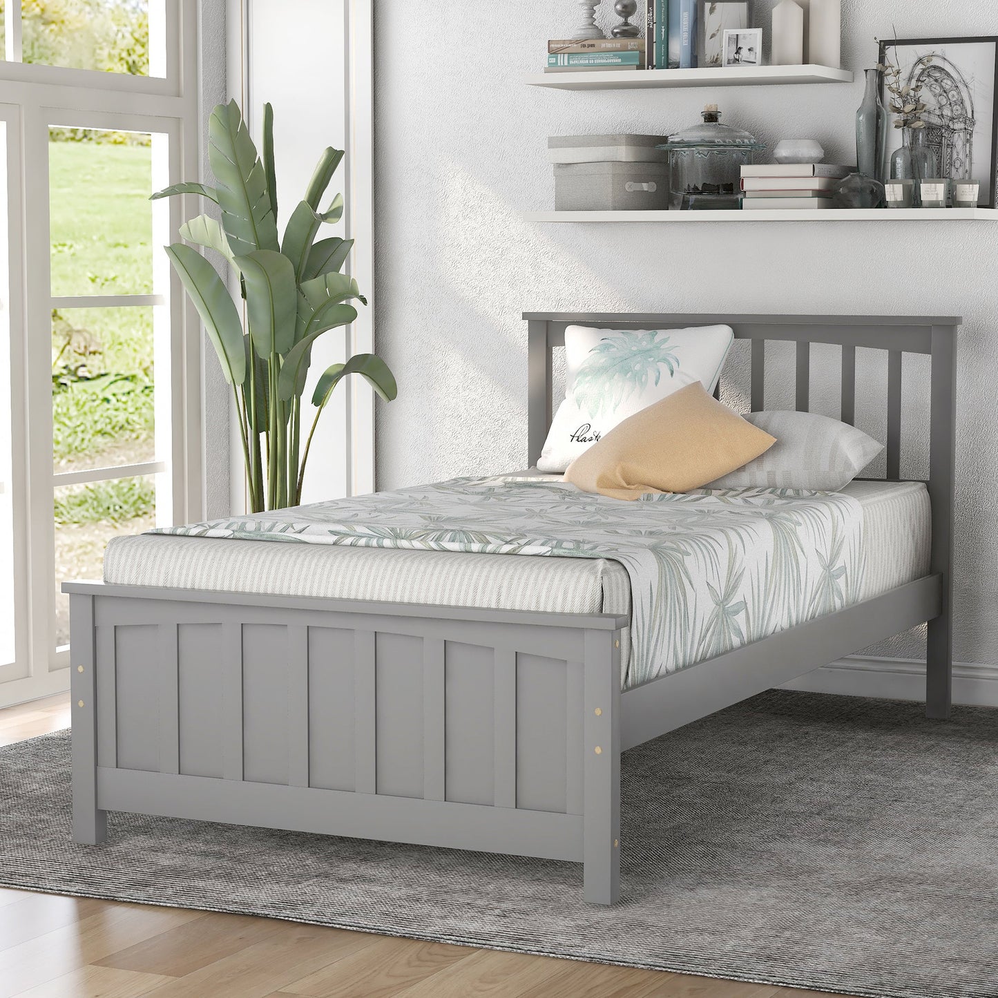 Bed Wood Platform in Twin Gray