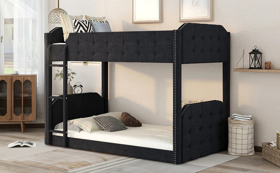 Bed Button Tufted Headboard and Footboard Design in Black