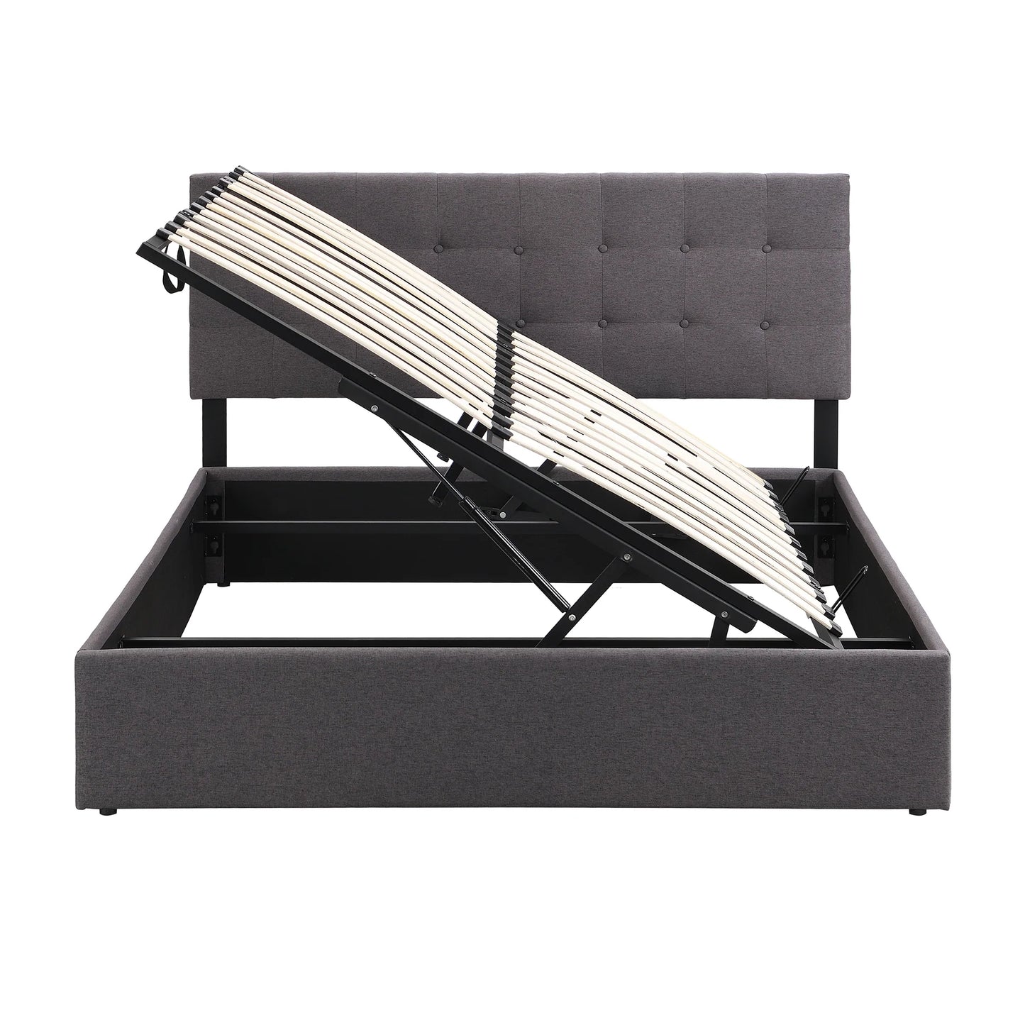 Upholstered Platform Bed with Underneath Storage Space in Gray