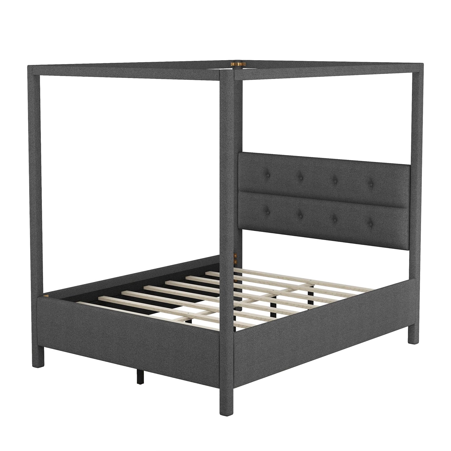 Platform Bed with Headboard Queen Size in Gray