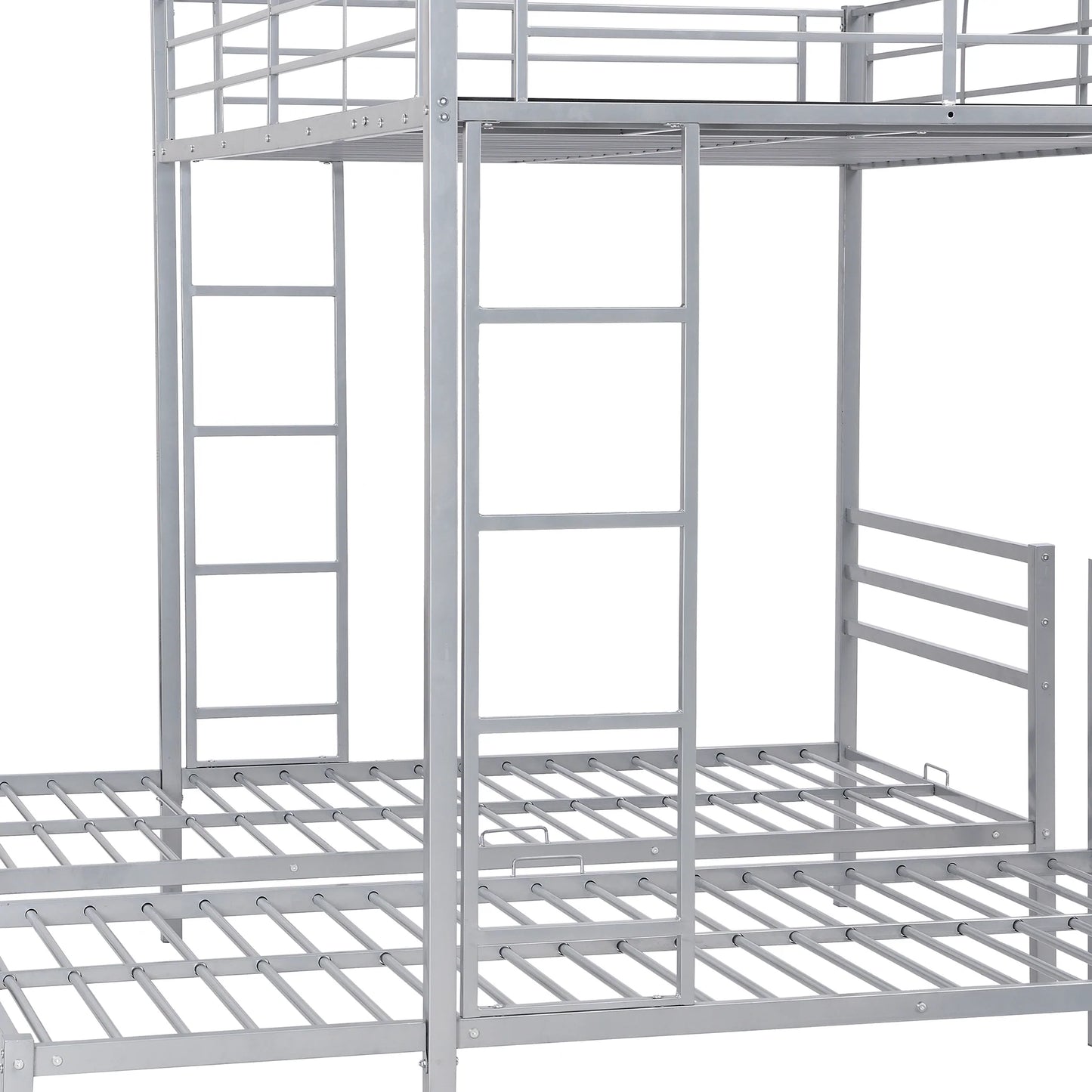 Full over Twin And Twin Size Bunk Bed with Built in Shelf in Silver