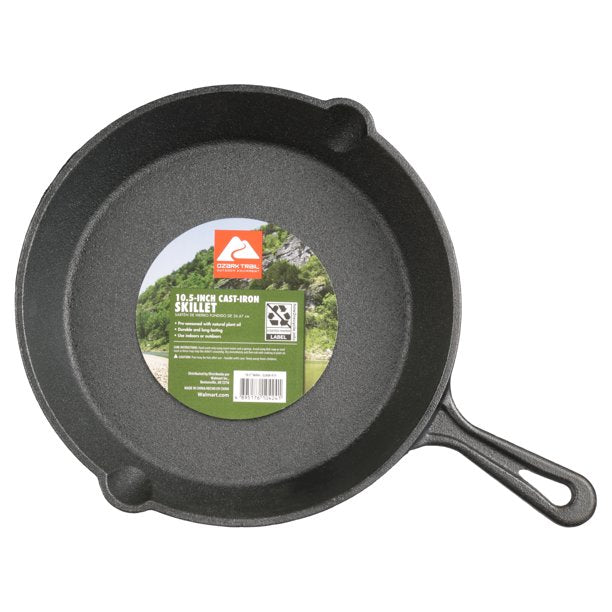 Ozark Trail Cast Iron Skillet with Handle and Lips 10.5 Inches