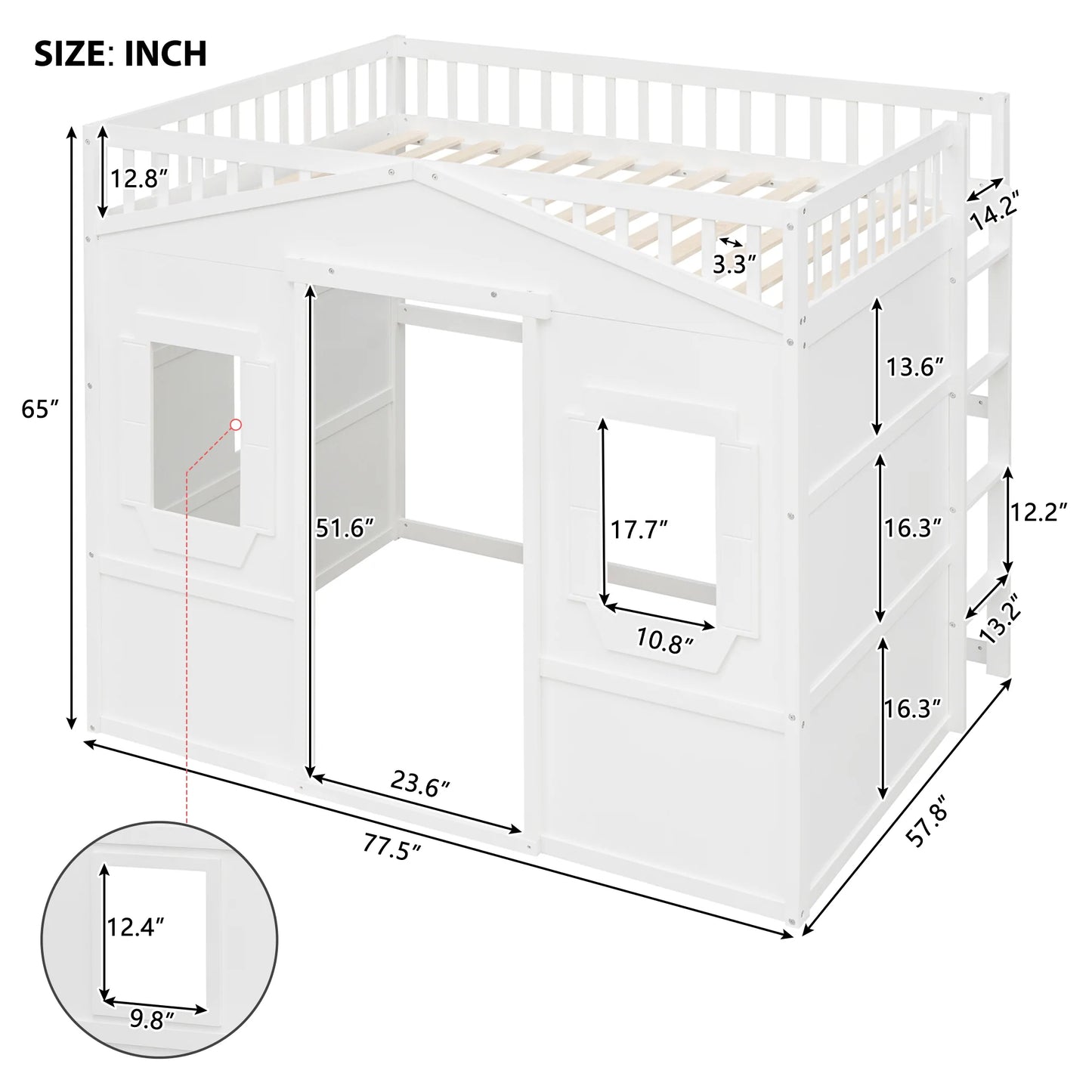 Full Size House Loft Bed With Ladder White
