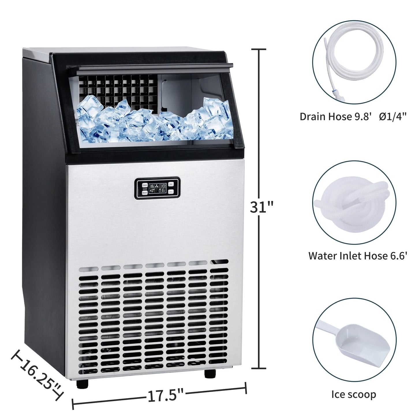 Freestanding Commercial Ice Maker Machine in Silver