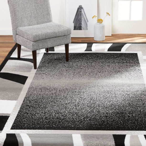 Abstract Border Runner Area Rug Black and Grey 62x43 Inches
