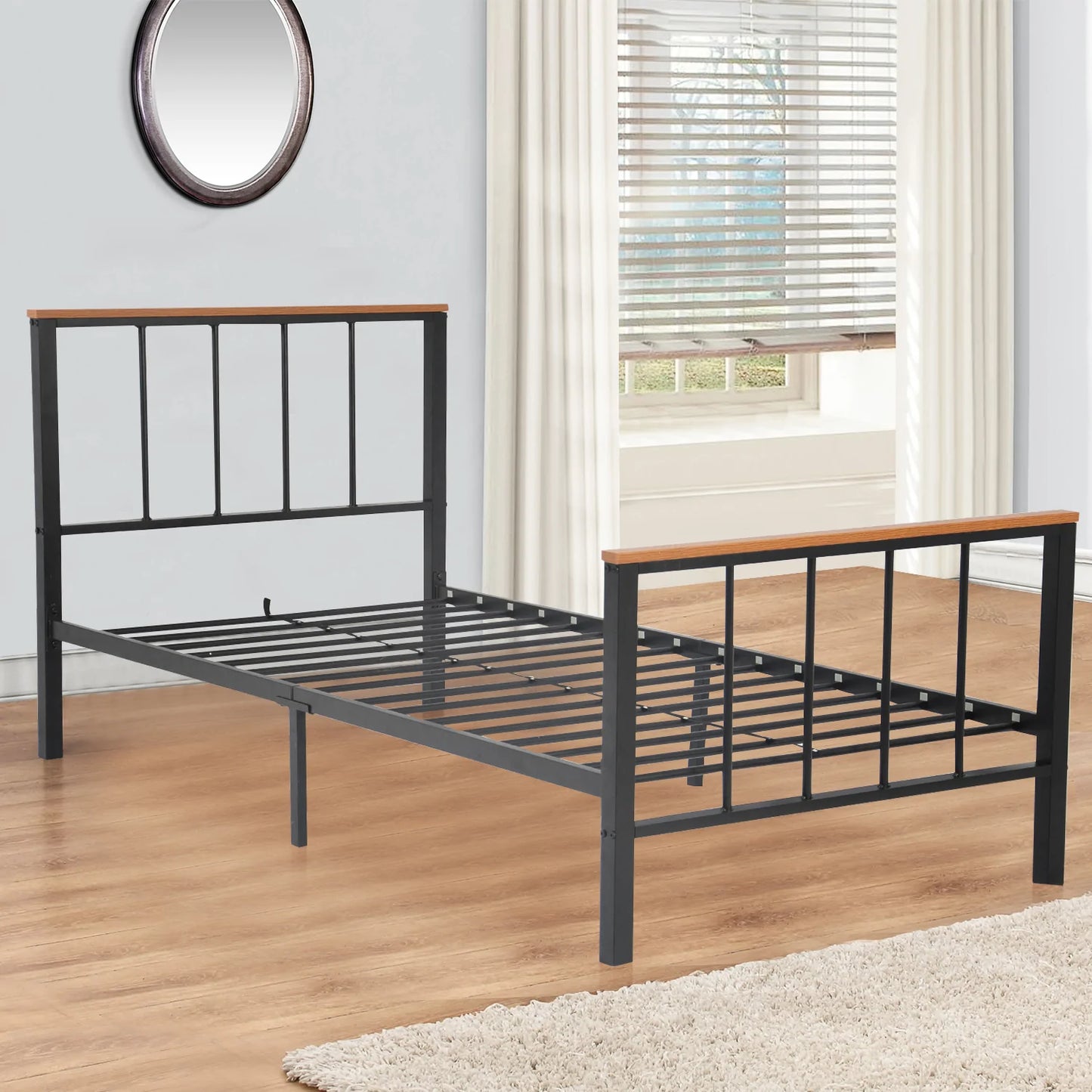 Metal Platform Bed frame with Headboard Twin
