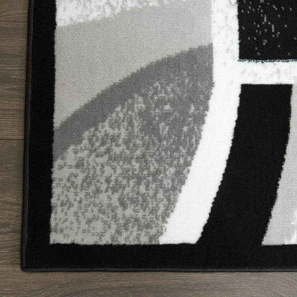 Abstract Border Runner Area Rug Black and Grey - 88 x 62 Inches