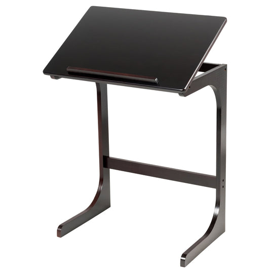 Adjustable TV Tray C-Shape End Table with Tilting Top Bamboo