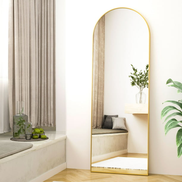 Full Length Arch Standing Floor Mirror Gold