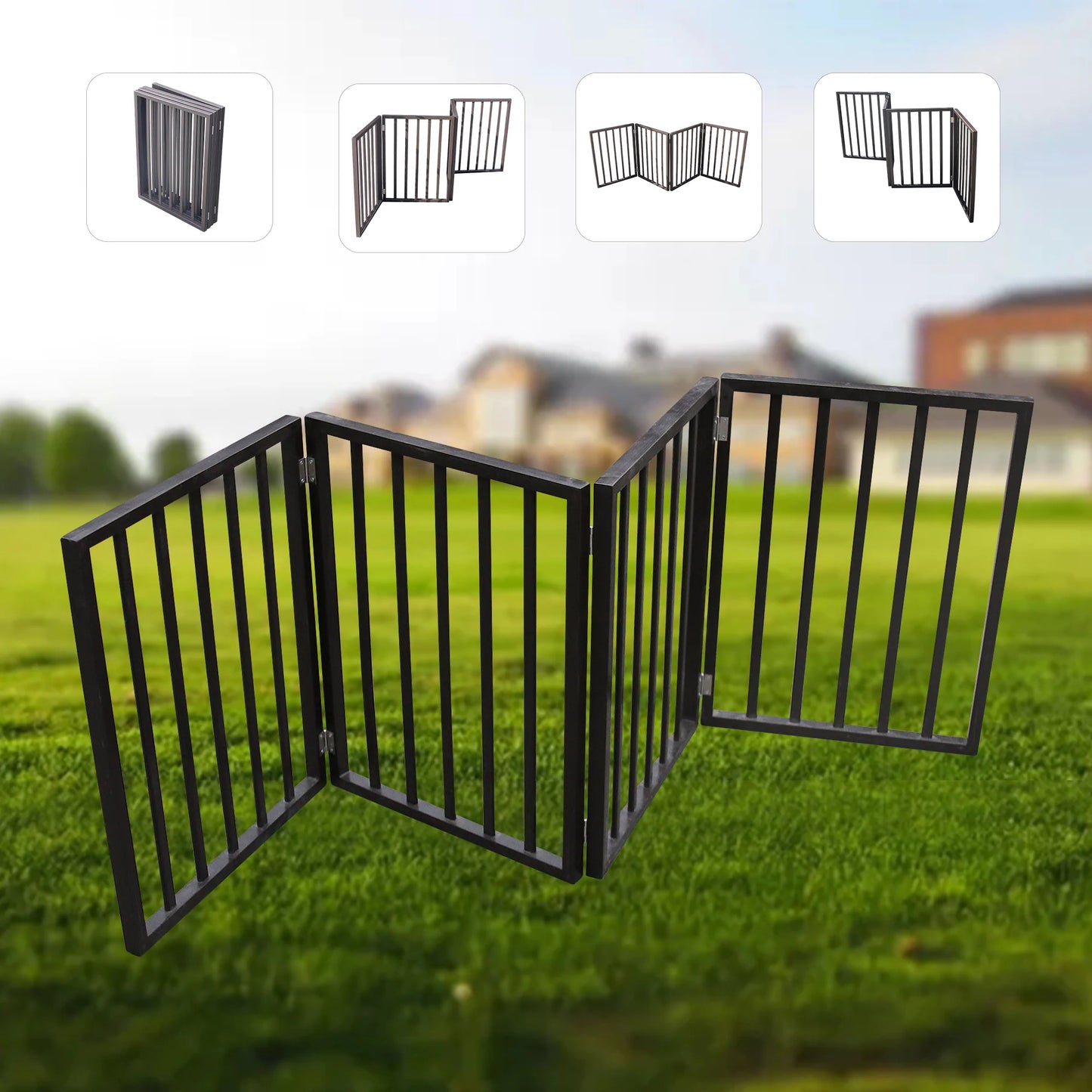 Folding Wooden Pet Gate in Dark Brown